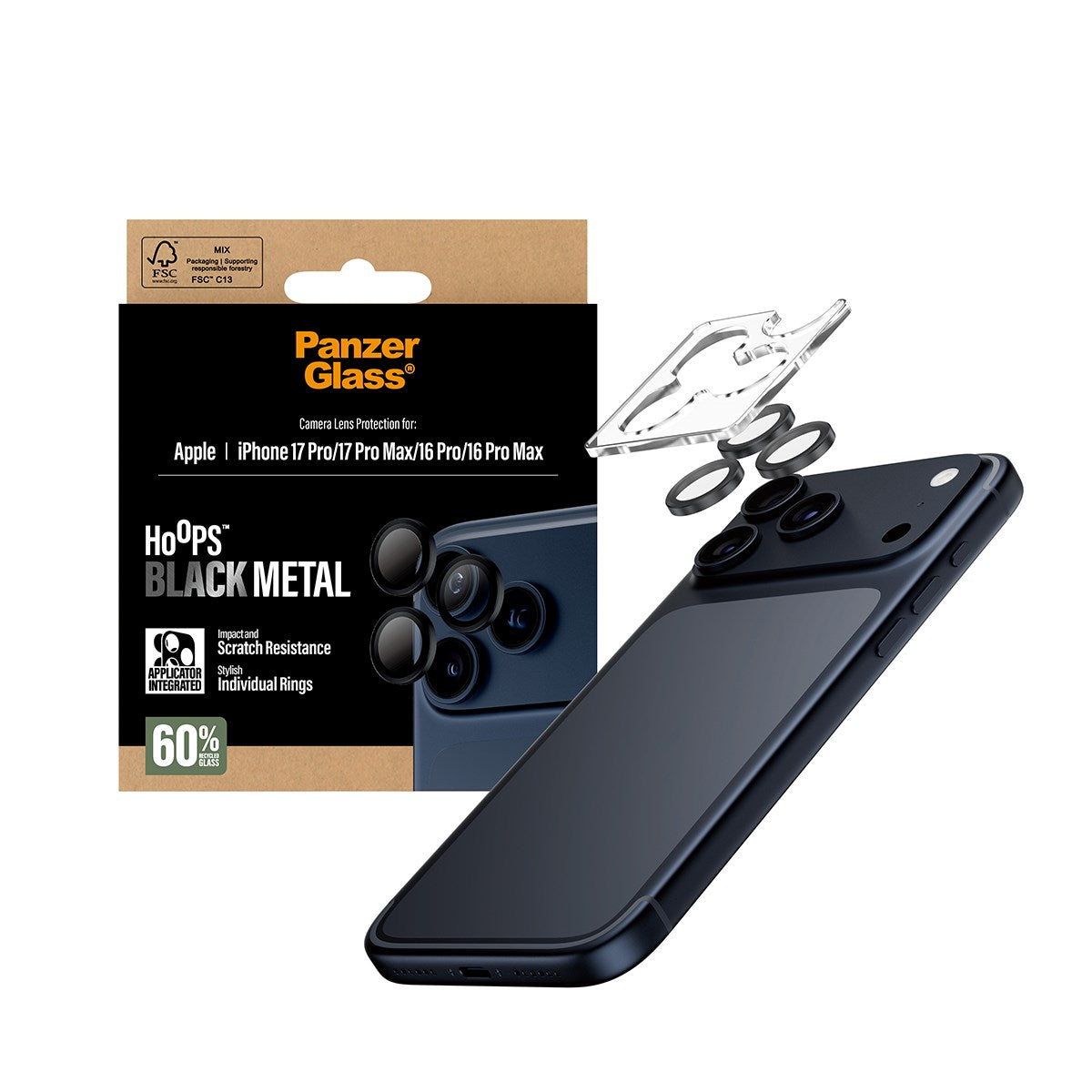 PanzerGlass® Hoops® Schwarz Kameraschutz iPhone 17 Pro | iPhone 17 Pro Max | iPhone 16 Pro | 16 Pro Max